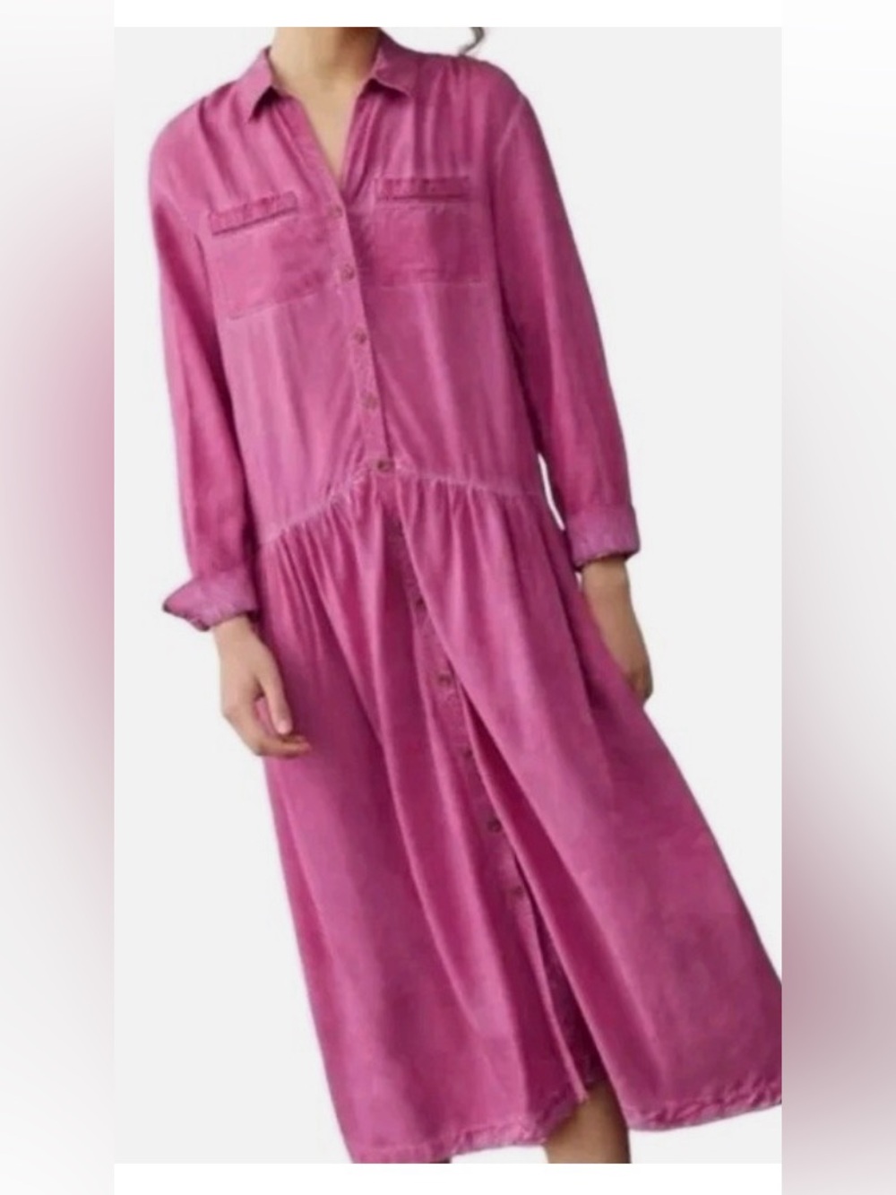 Anthropoligie Pilcro Raspberry Long Sleeve Button down dress.  M